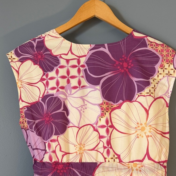 Garnet Hill Size 8 Floral Purple and Cream Dress 100% Cotton Nice Cotton Lining - Picture 10 of 13
